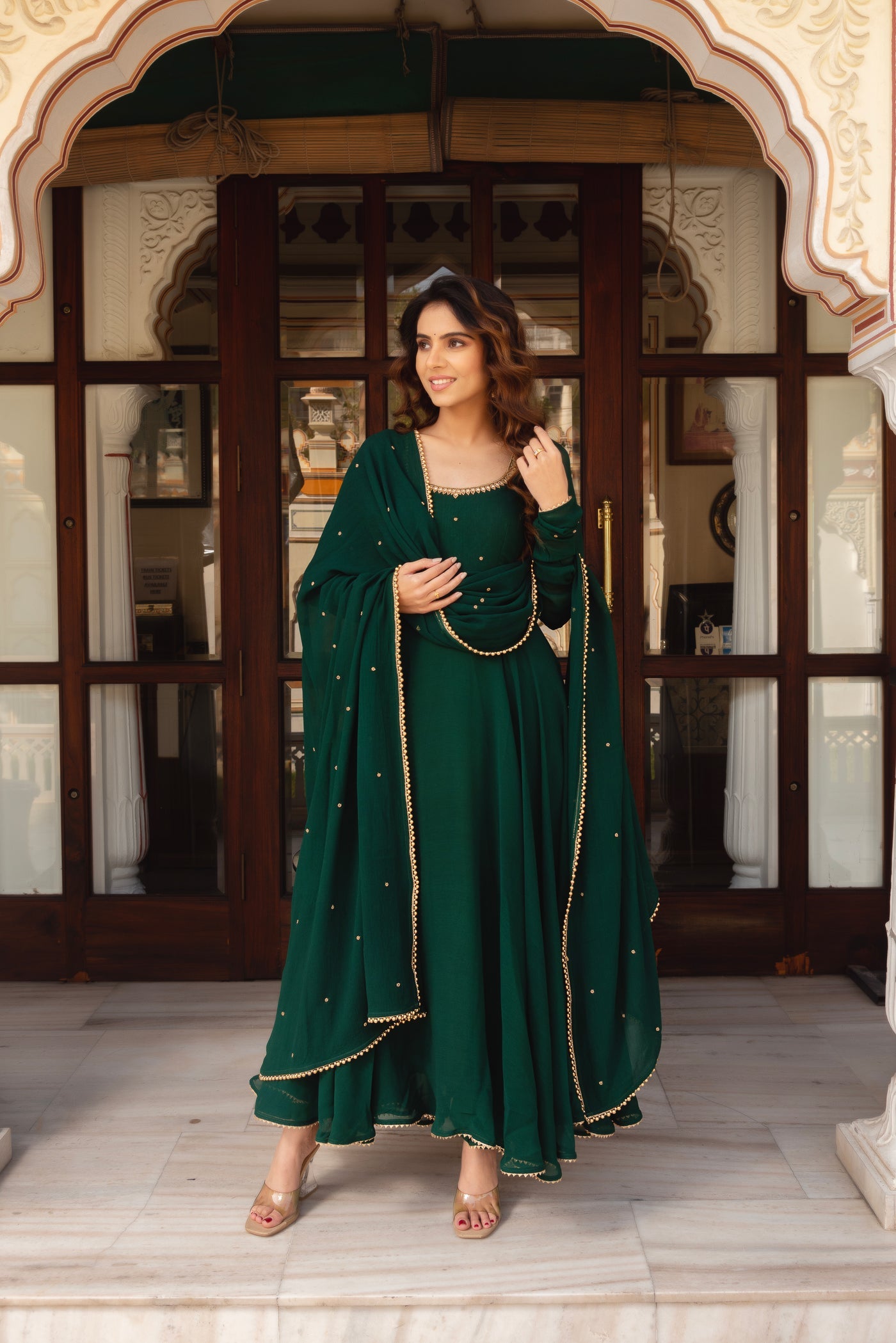 Most Trending Party Wear Green Color Anarkali Gown