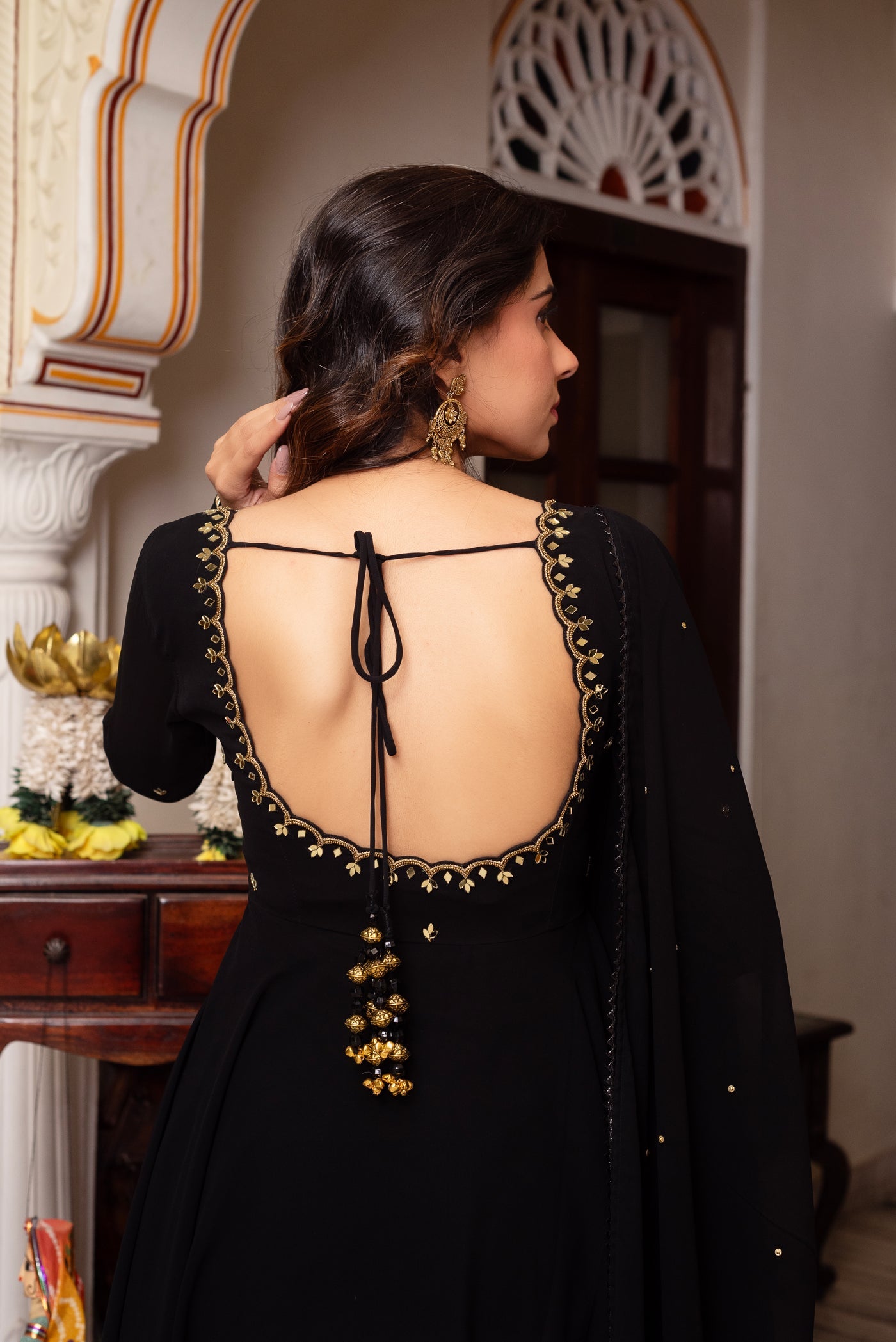 Most Trending Black Color Party Wear Real Miror Work Anarkali Suit