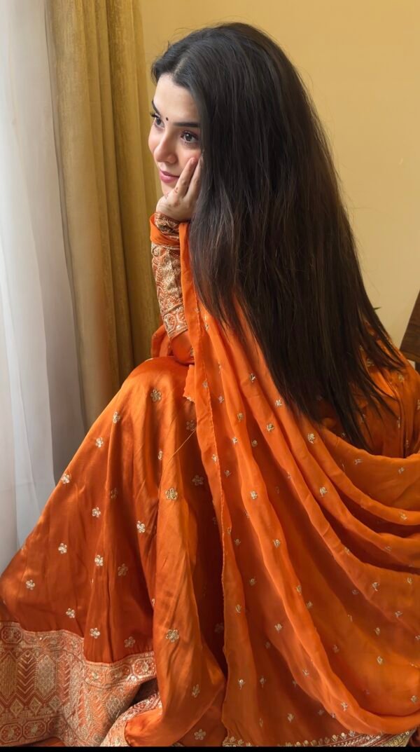 Beautiful Rust Orange Emroidery Silk Lehenga Choli