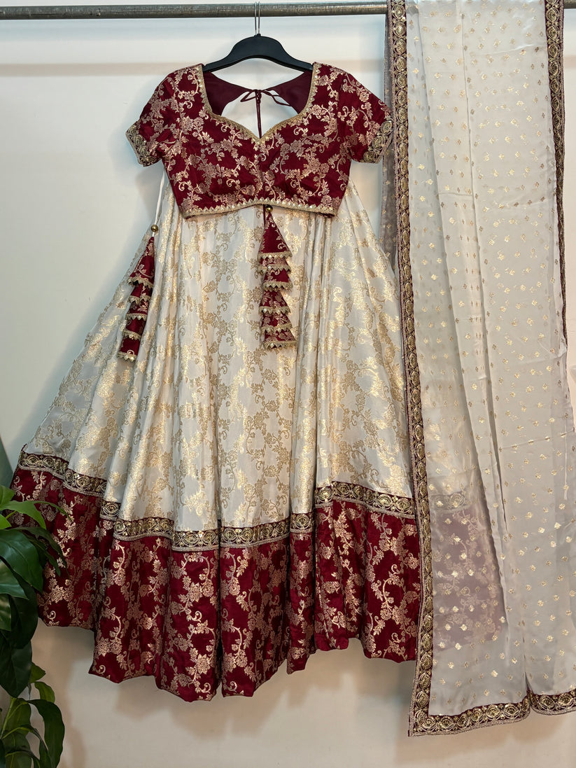 Festive Special White and maroon silk lehenga set