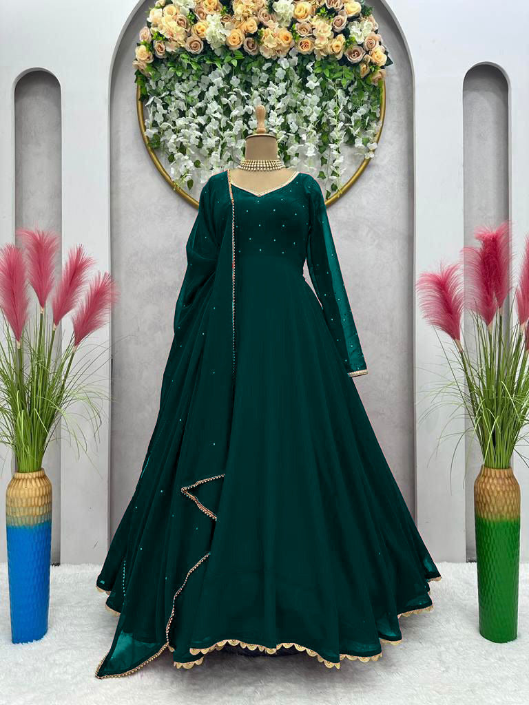 Most Trending Party Wear Green Color Anarkali Gown