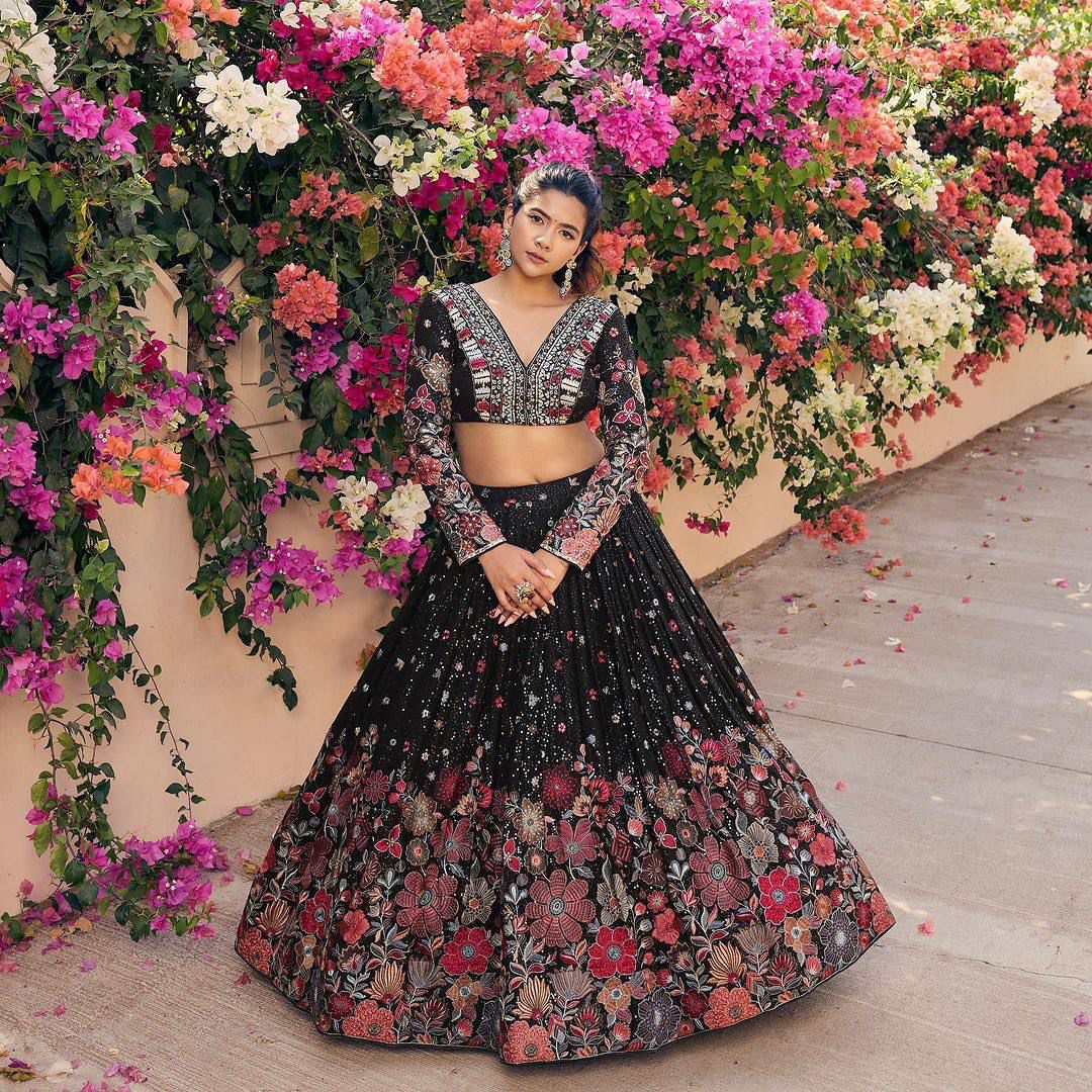 Black Color Wedding Wear Attractive Designer Sequin Work Lehenga Choli