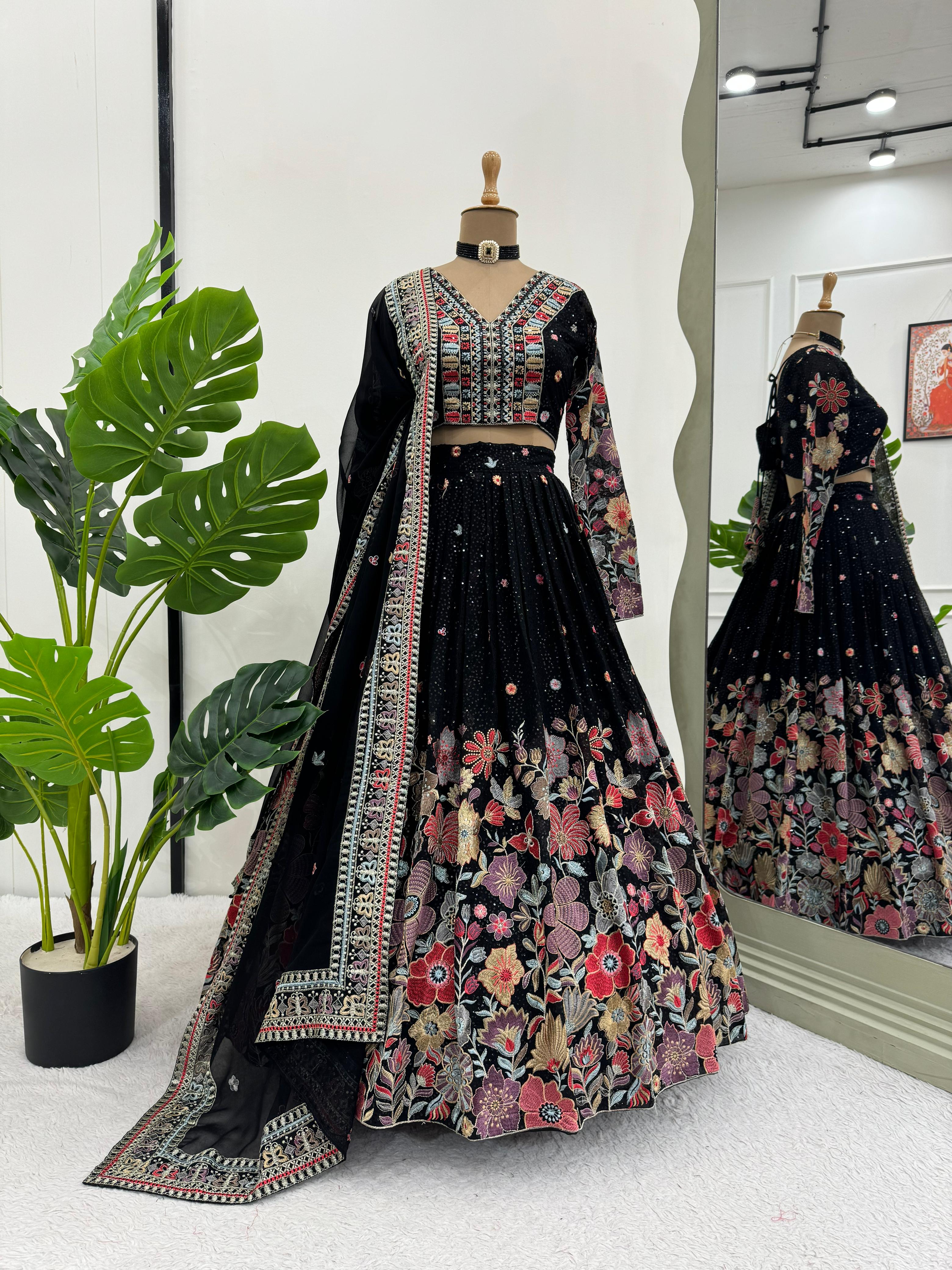 Black Color Wedding Wear Attractive Designer Sequin Work Lehenga Choli