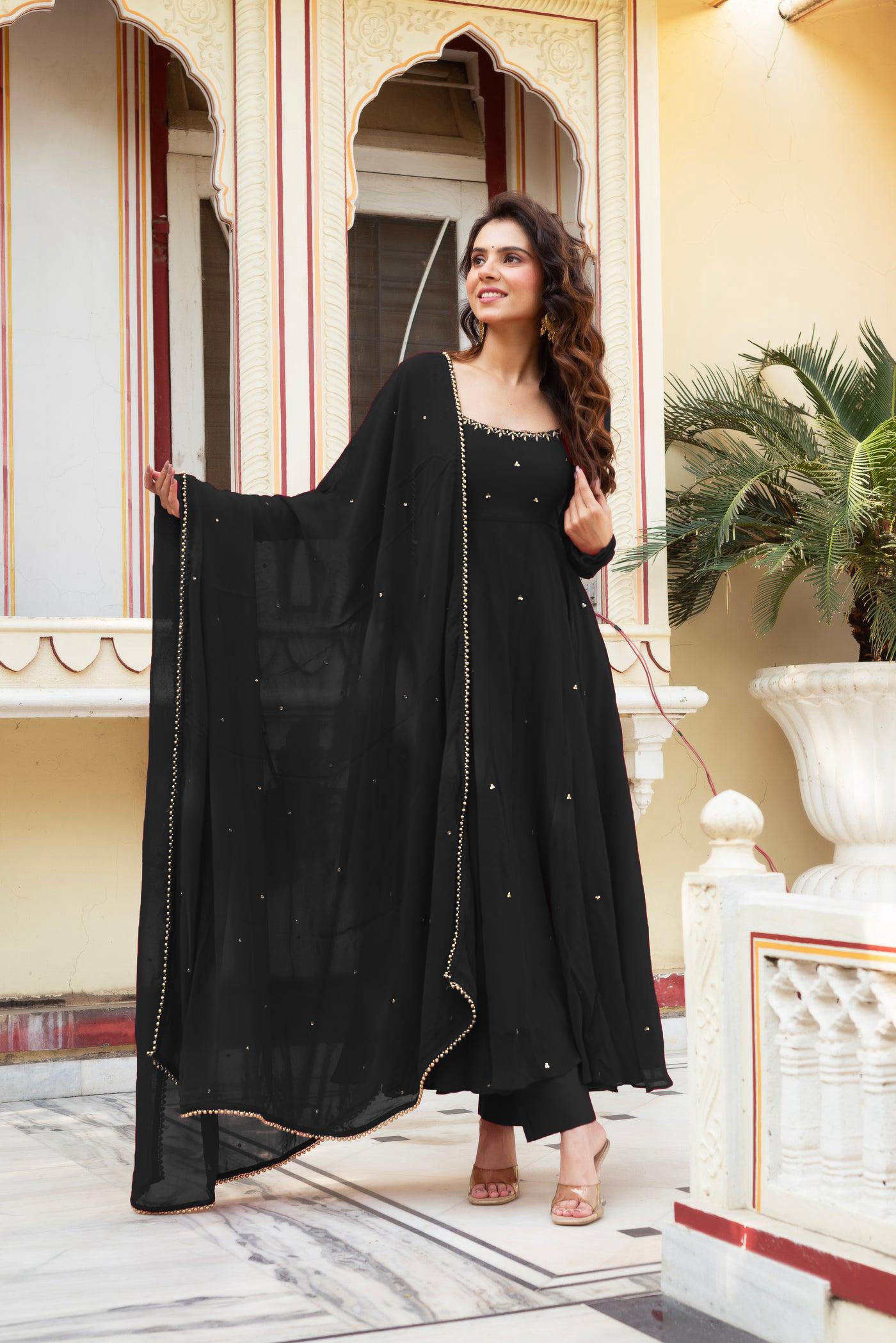 Buy Beautiful Trending Black Color Handwork Anarkali Suit