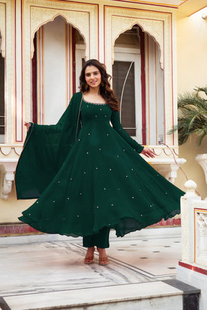 Festive Special Green Color Handwork Anarkali Suit