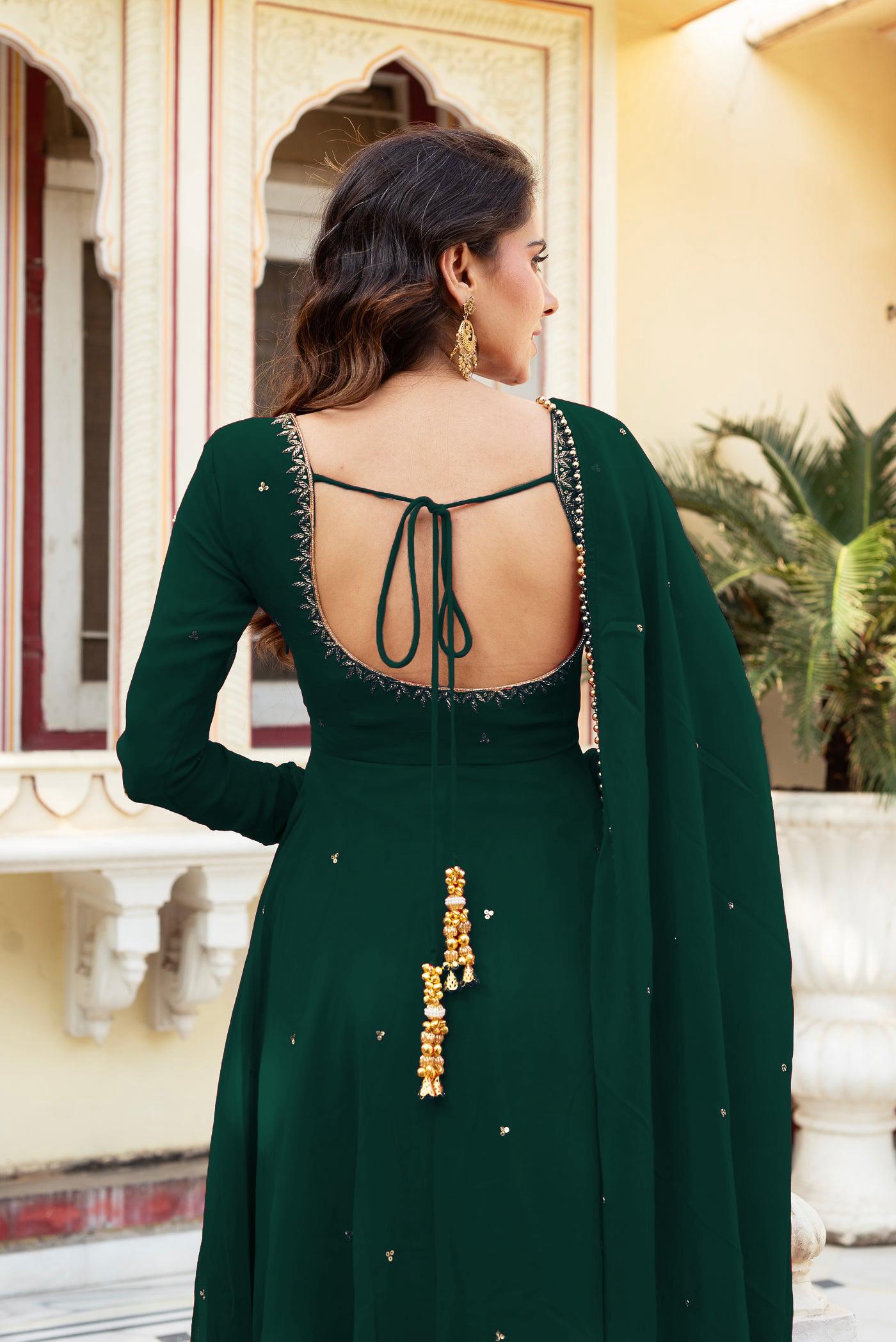 Festive Special Green Color Handwork Anarkali Suit