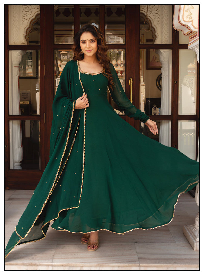 Most Trending Party Wear Green Color Anarkali Gown