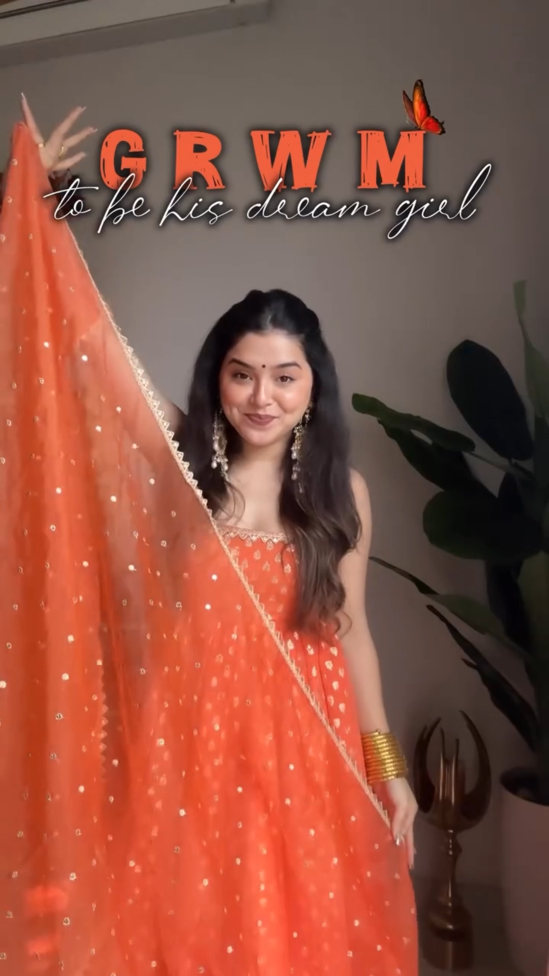 Orange Color Fully Stitched Jacquard Anarkali Gown