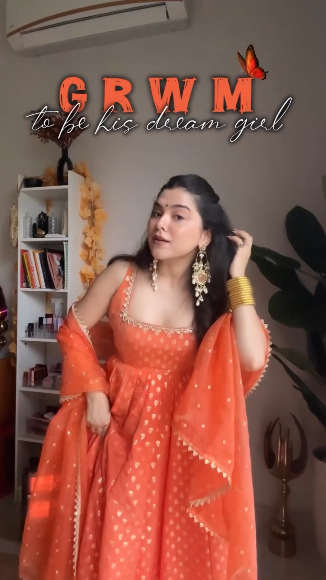 Orange Color Fully Stitched Jacquard Anarkali Gown