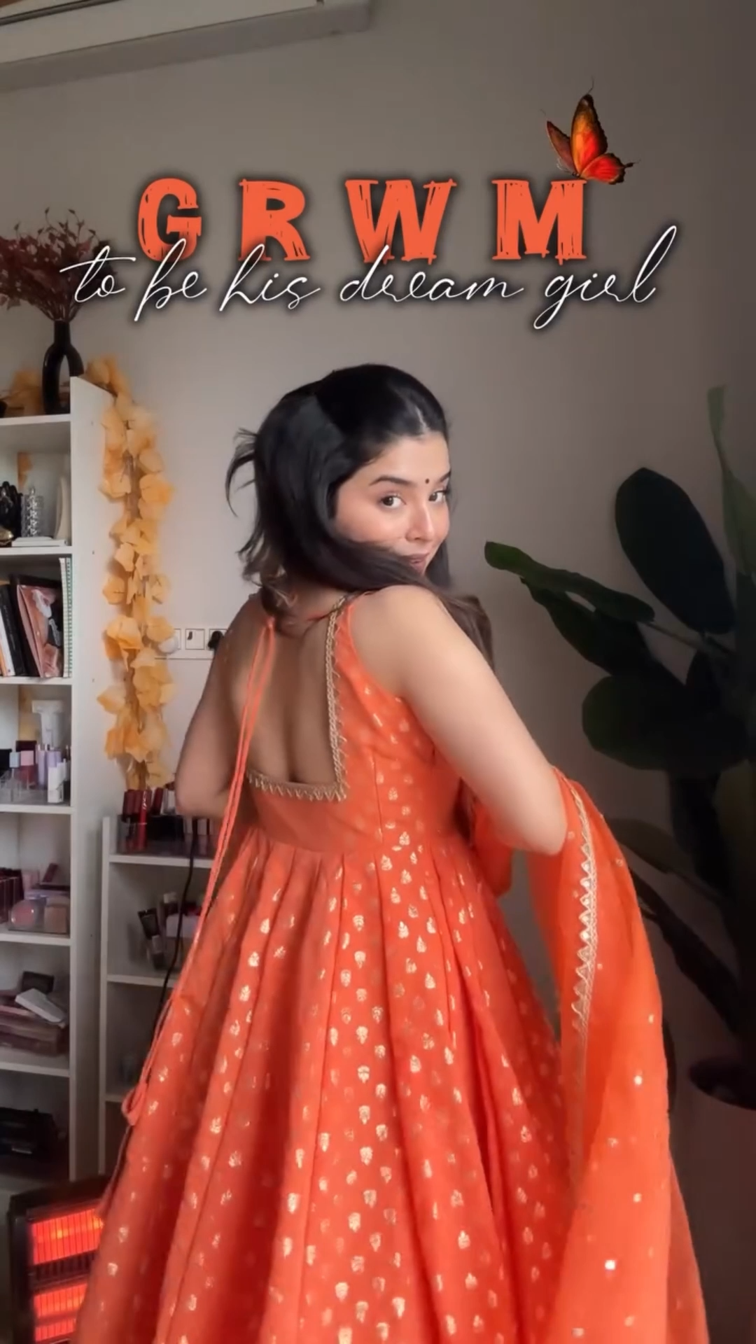 Orange Color Fully Stitched Jacquard Anarkali Gown