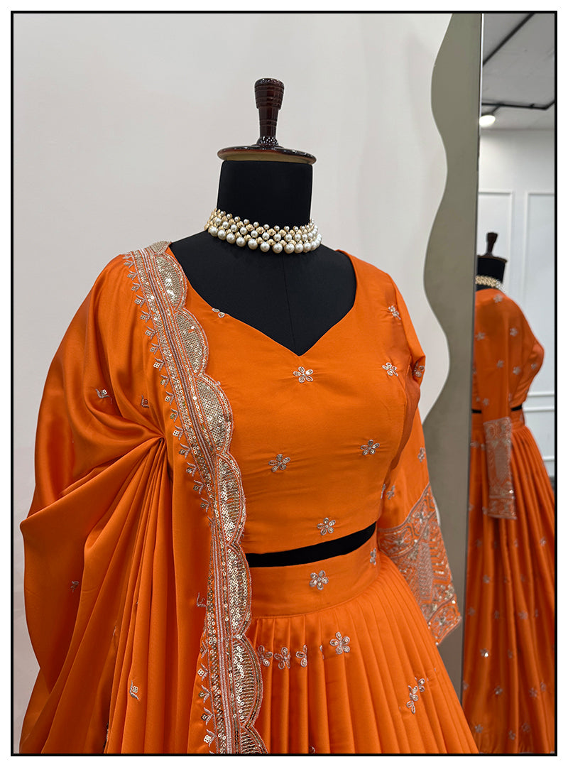 Wedding Special Burnt Orange Pure Satin Silk Lehenga Choli with Dupatta