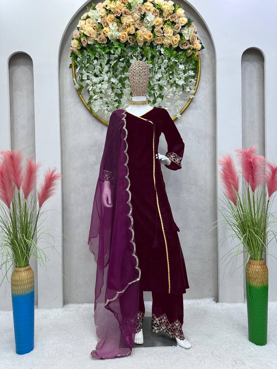 Beautiful Wine Color Viscos Velvet Designer Suit