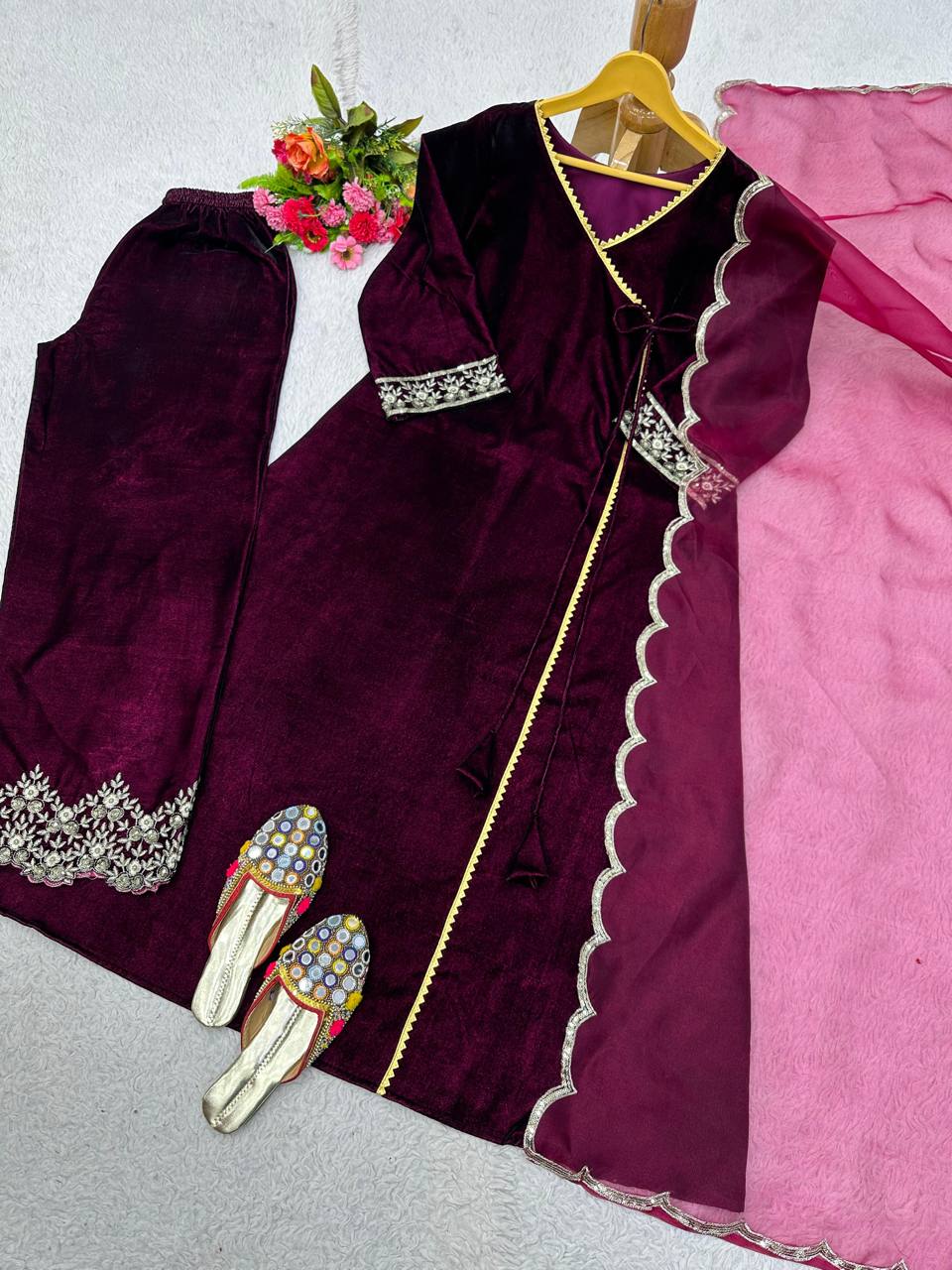 Beautiful Wine Color Viscos Velvet Designer Suit