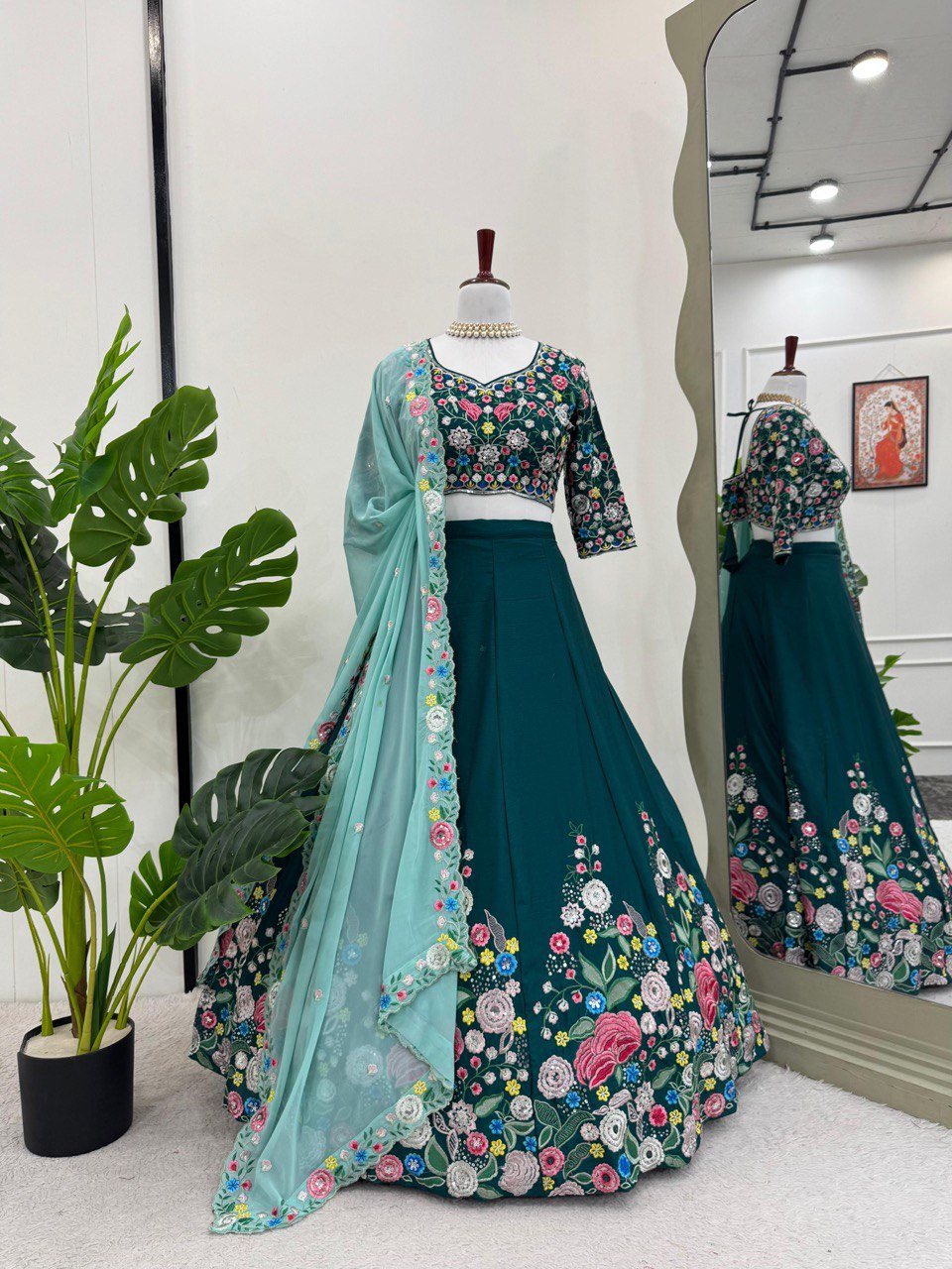 Wedding Special Semi Stitiched Green Color  Lehenga Choli