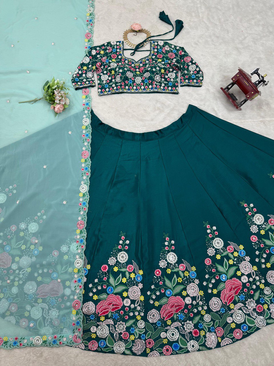 Wedding Special Semi Stitiched Green Color  Lehenga Choli