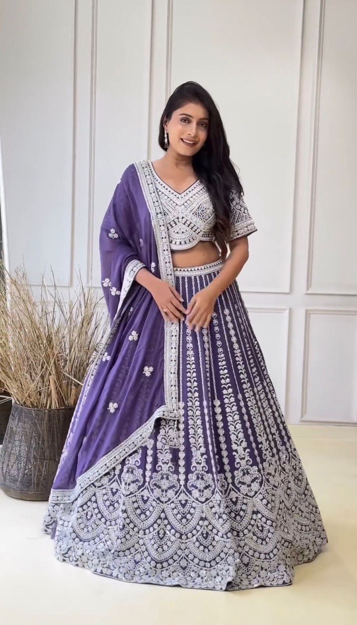 Elegant Semi-Stitched Lehenga Set in Faux Georgette with Intricate Sequins Work
