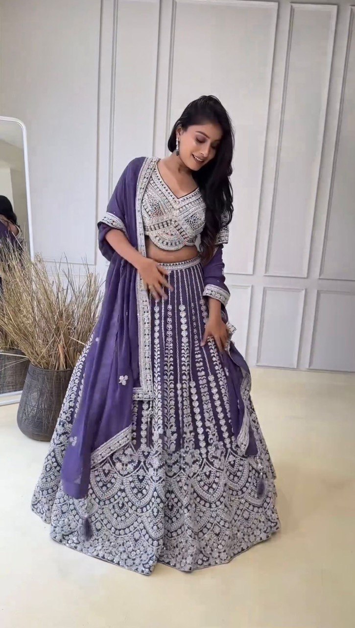Elegant Semi-Stitched Lehenga Set in Faux Georgette with Intricate Sequins Work