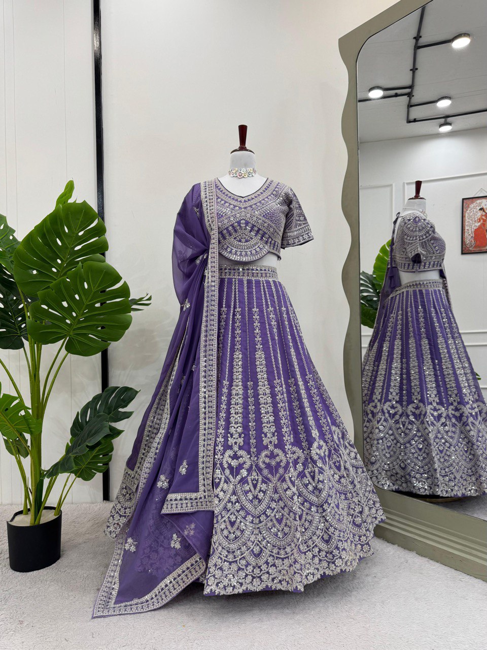 Elegant Semi-Stitched Lehenga Set in Faux Georgette with Intricate Sequins Work