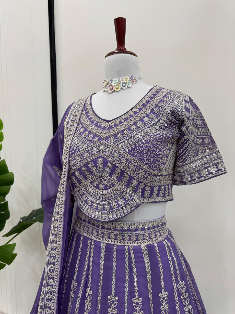 Elegant Semi-Stitched Lehenga Set in Faux Georgette with Intricate Sequins Work