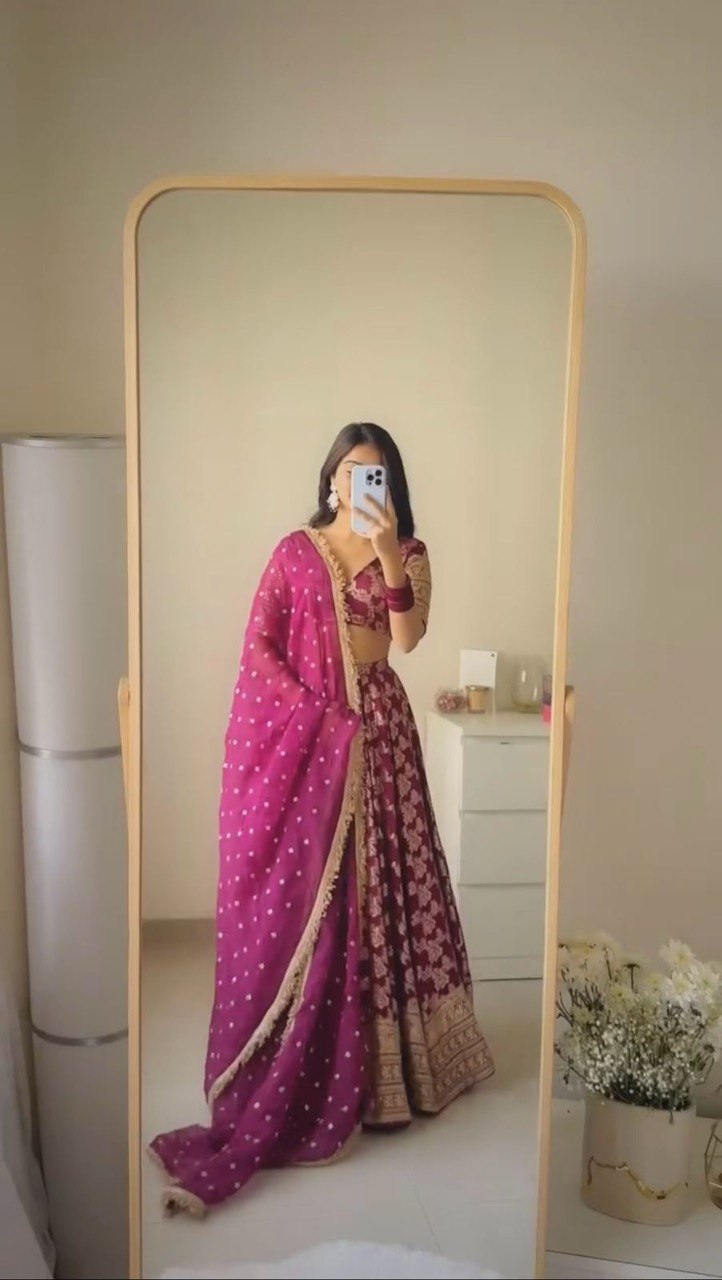 Most Trending Wedding Special Jequared Silk Lehenga Choli