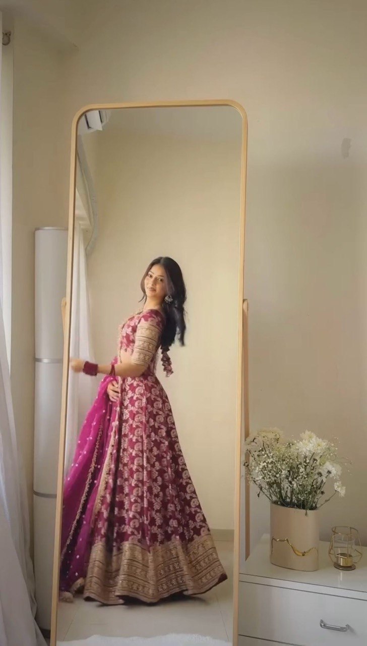Most Trending Wedding Special Jequared Silk Lehenga Choli