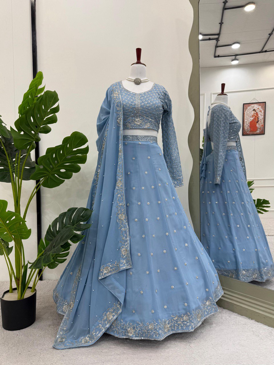 Most attractive Sky Blue Color Embroidery  Designer Lehenga Choli
