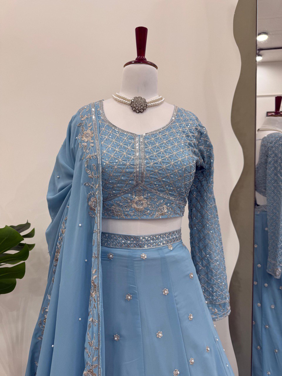 Most attractive Sky Blue Color Embroidery  Designer Lehenga Choli