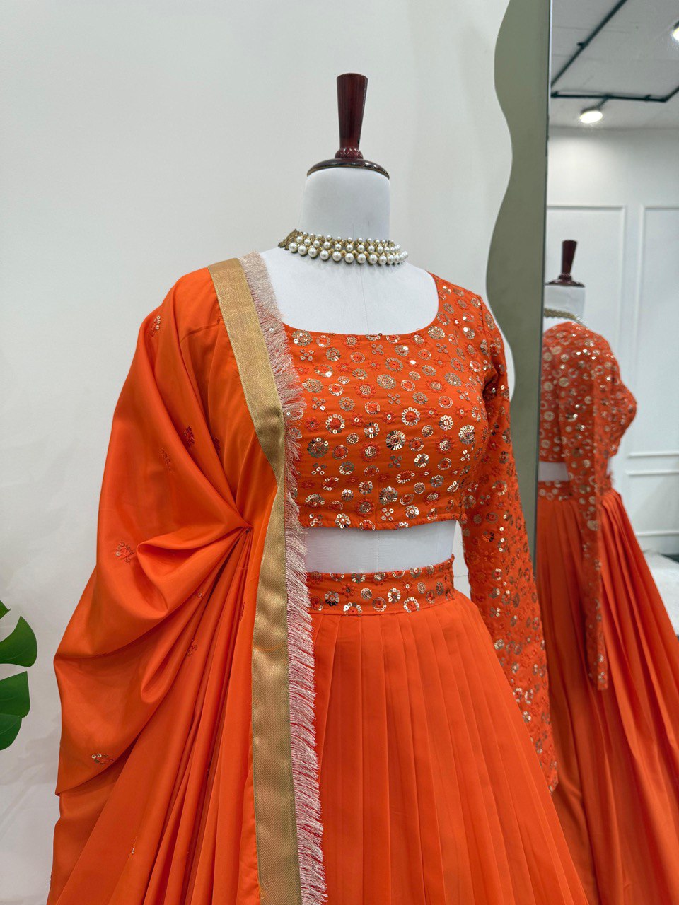 Most Trending Orange Color Party Wear Designer Lehenga Choli