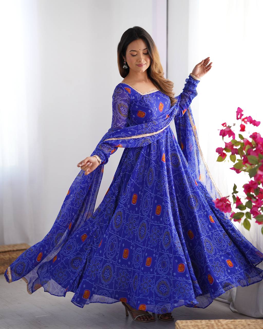Buy Beautiful Royal Blue Color Party Wear Printed Anarkali Suit