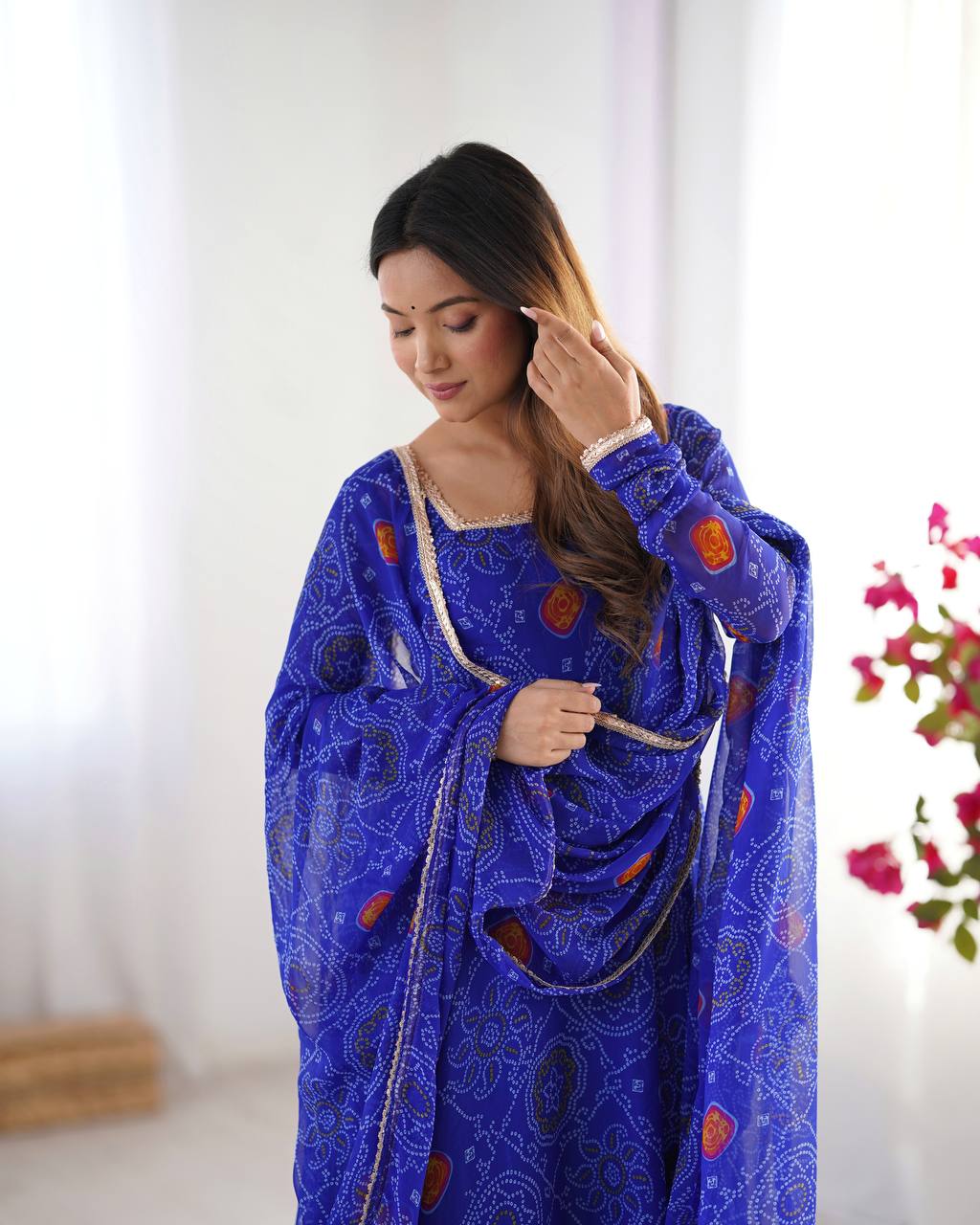 Buy Beautiful Royal Blue Color Party Wear Printed Anarkali Suit