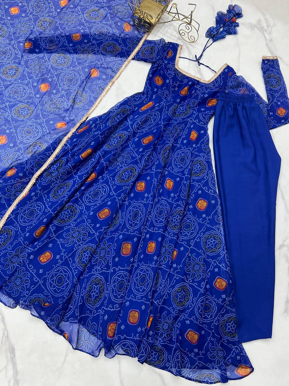 Buy Beautiful Royal Blue Color Party Wear Printed Anarkali Suit