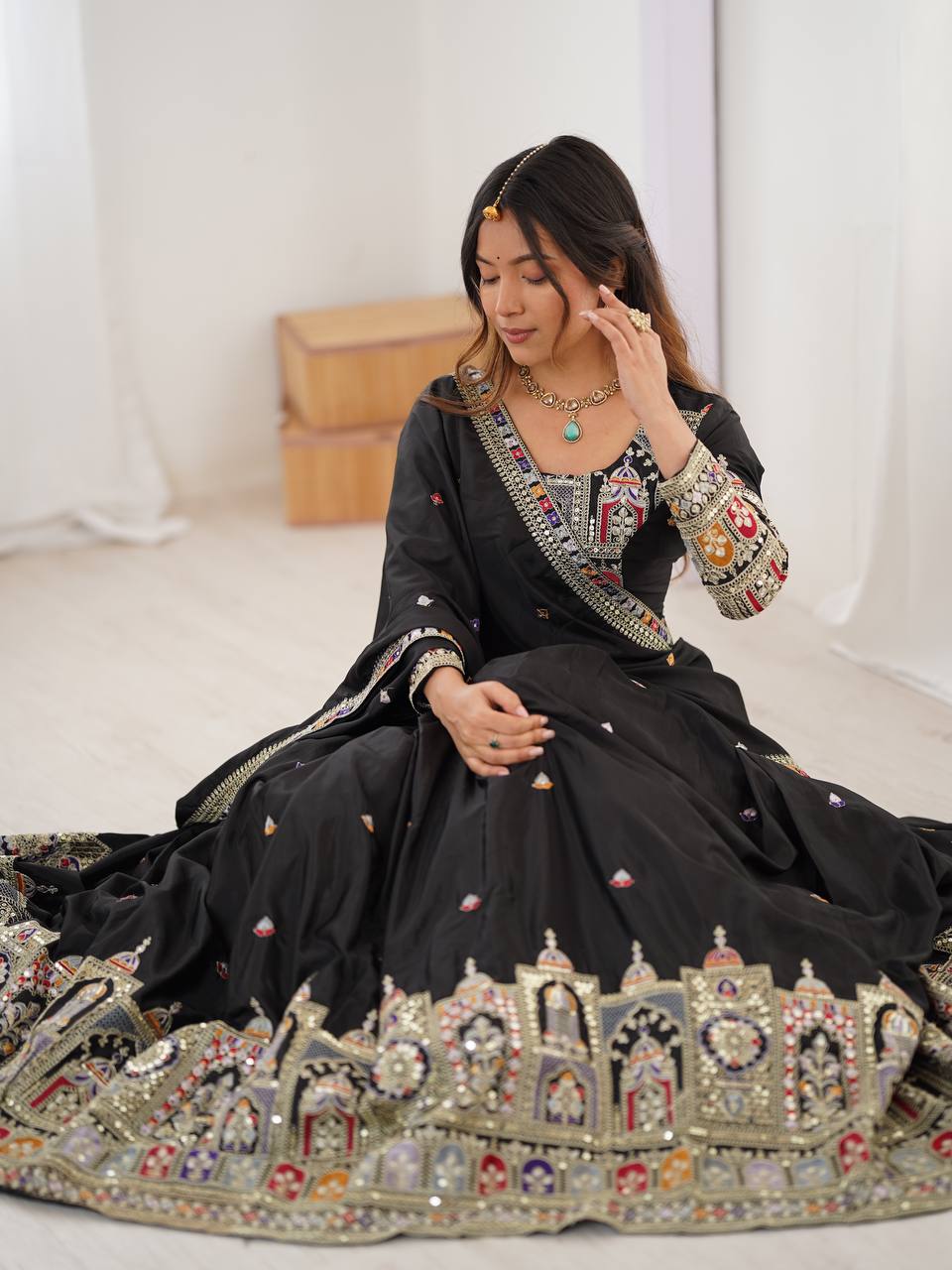 Most Attractive Black Color Embroidery Sequin Work Lehenga Choli