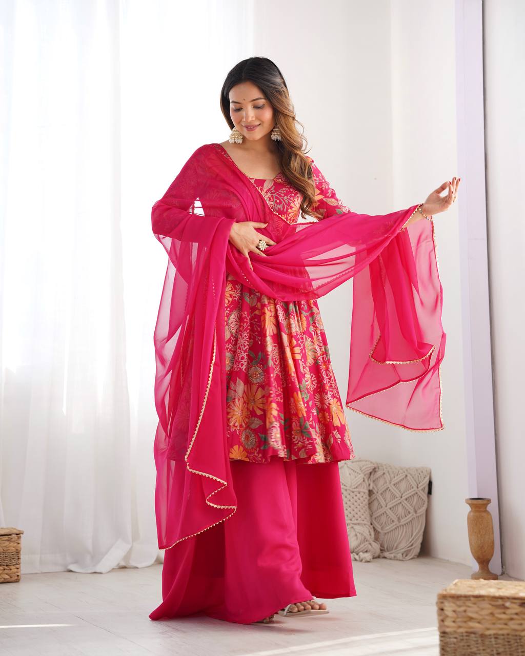 Buy Beautiful Rani Pink Color Digital Printed Plazo Suit