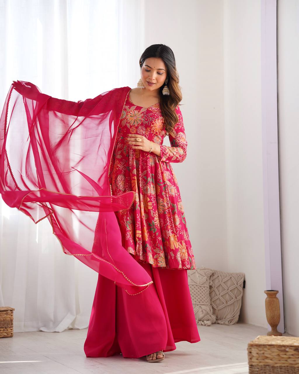 Buy Beautiful Rani Pink Color Digital Printed Plazo Suit