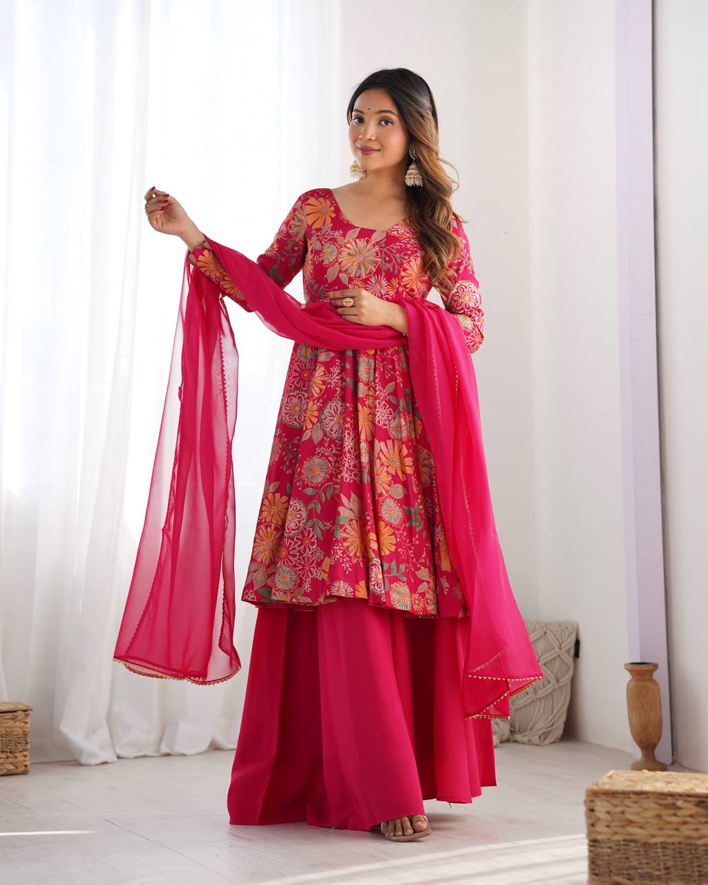 Buy Beautiful Rani Pink Color Digital Printed Plazo Suit