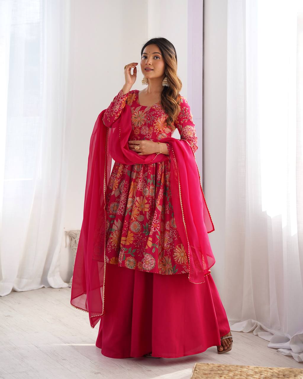Buy Beautiful Rani Pink Color Digital Printed Plazo Suit
