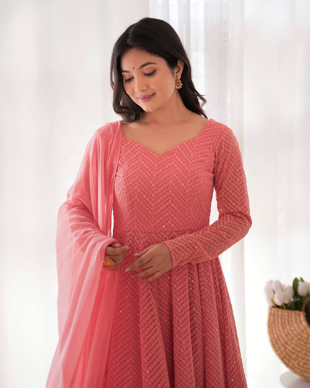 Buy Beautiful Peach Color Party Wear Anarkali Suit