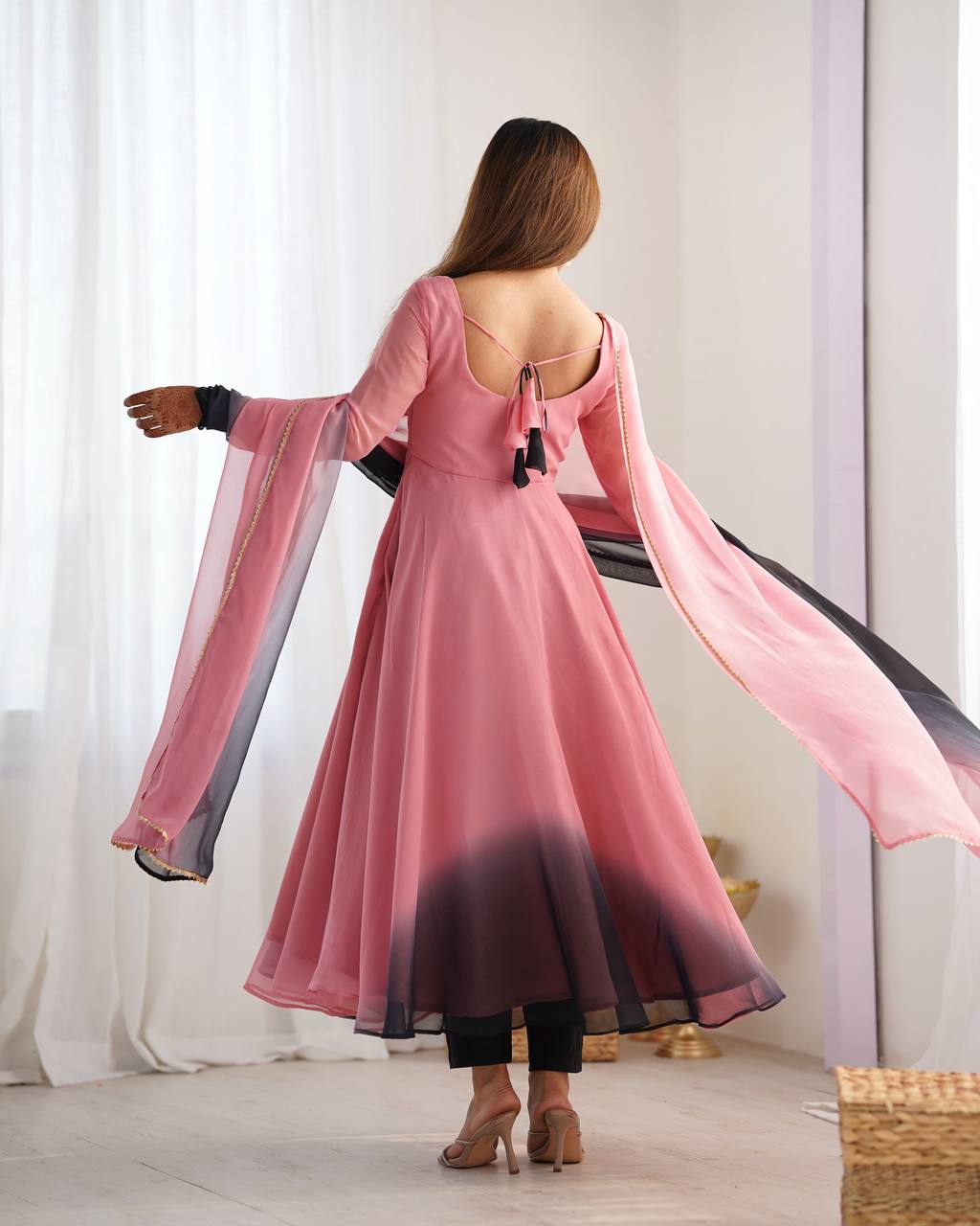 Peach N Black Georgette Anarkali Suit
