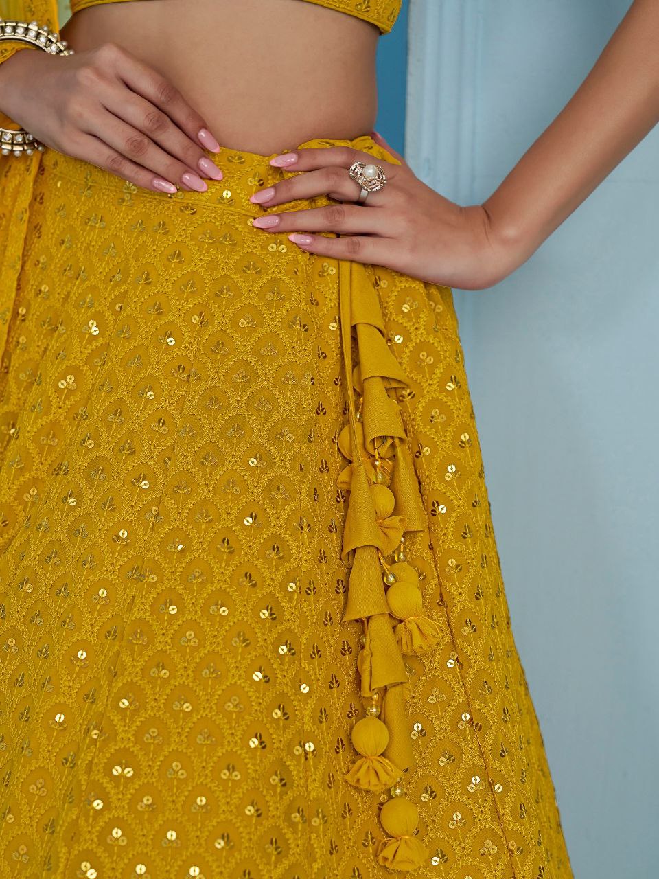 Haldi Function Special Yellow Color Embroidery Sequin Work Lehenga Choli