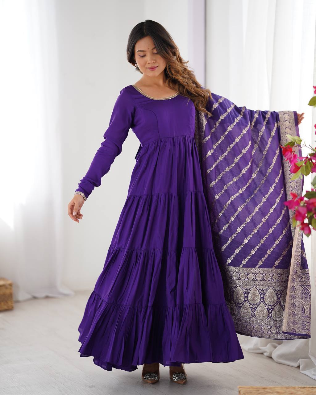 Royal Blue Color Party Wear Ruffel Pattern Anarkali Suit