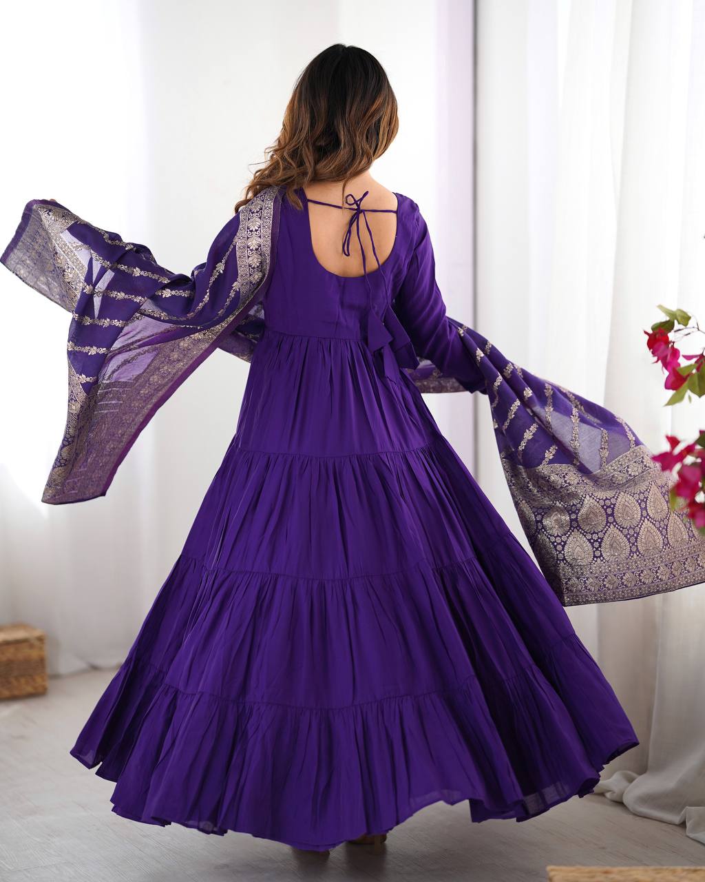 Royal Blue Color Party Wear Ruffel Pattern Anarkali Suit