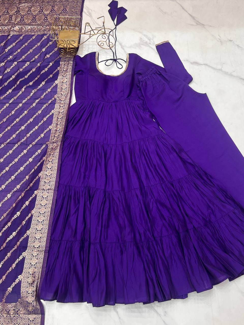 Royal Blue Color Party Wear Ruffel Pattern Anarkali Suit