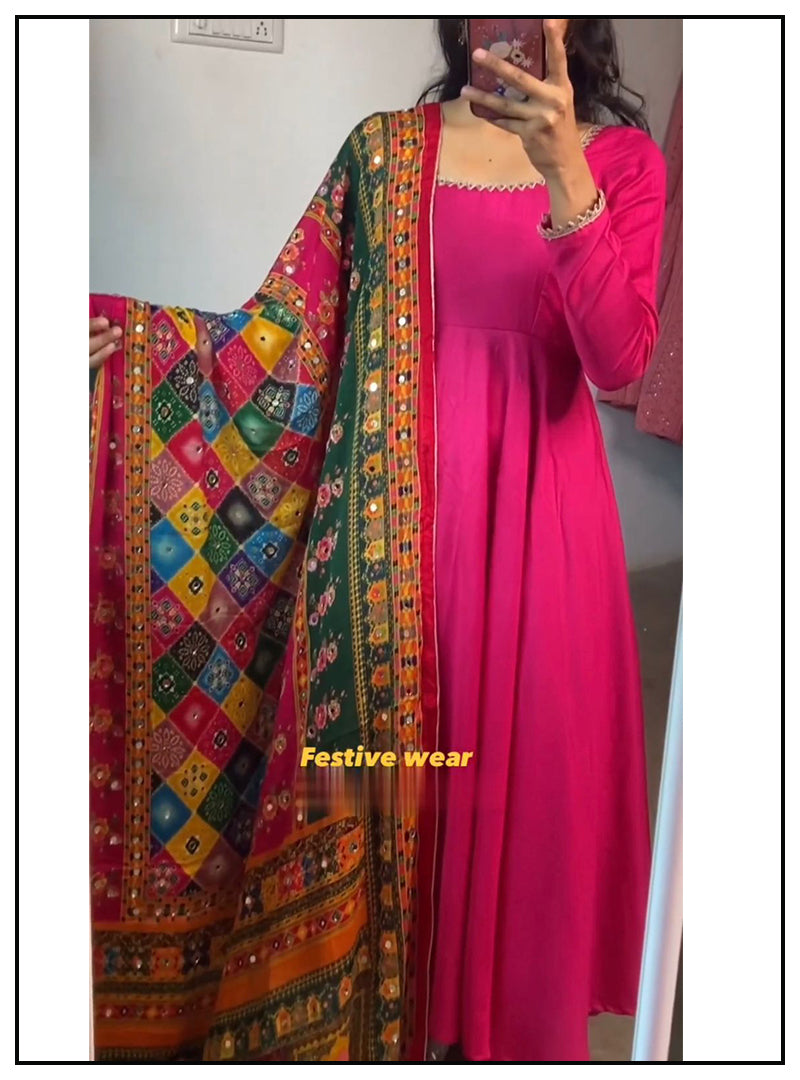 Beautiful Party Wear Rani Pink Color Anarkali Dress