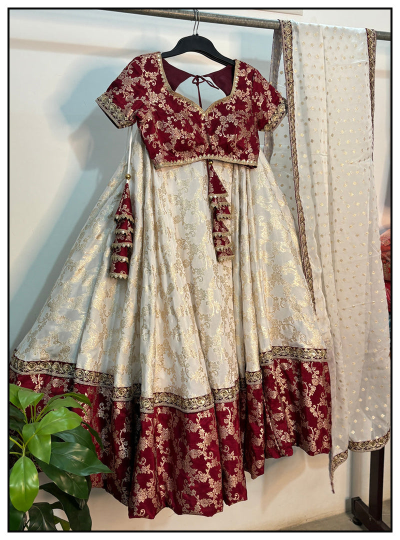 Festive Special White and maroon silk lehenga set