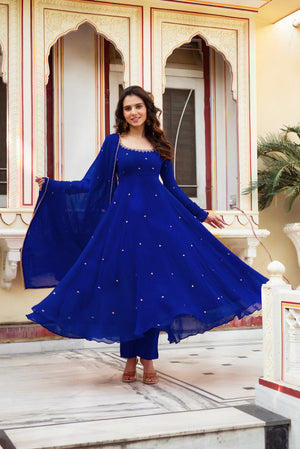 Most Attractive Royal Blue Color Handwork Anarkali Suit