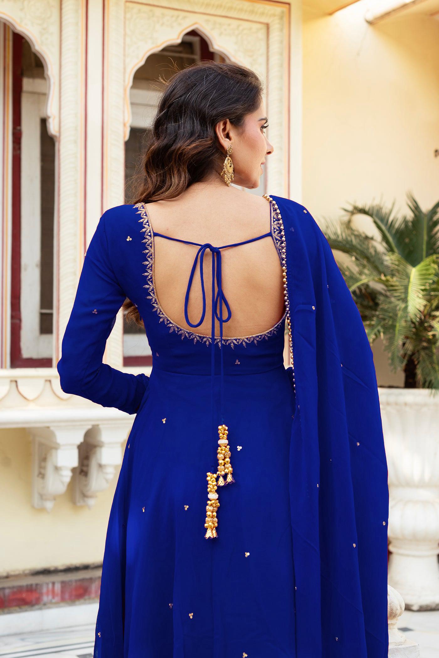 Most Attractive Royal Blue Color Handwork Anarkali Suit
