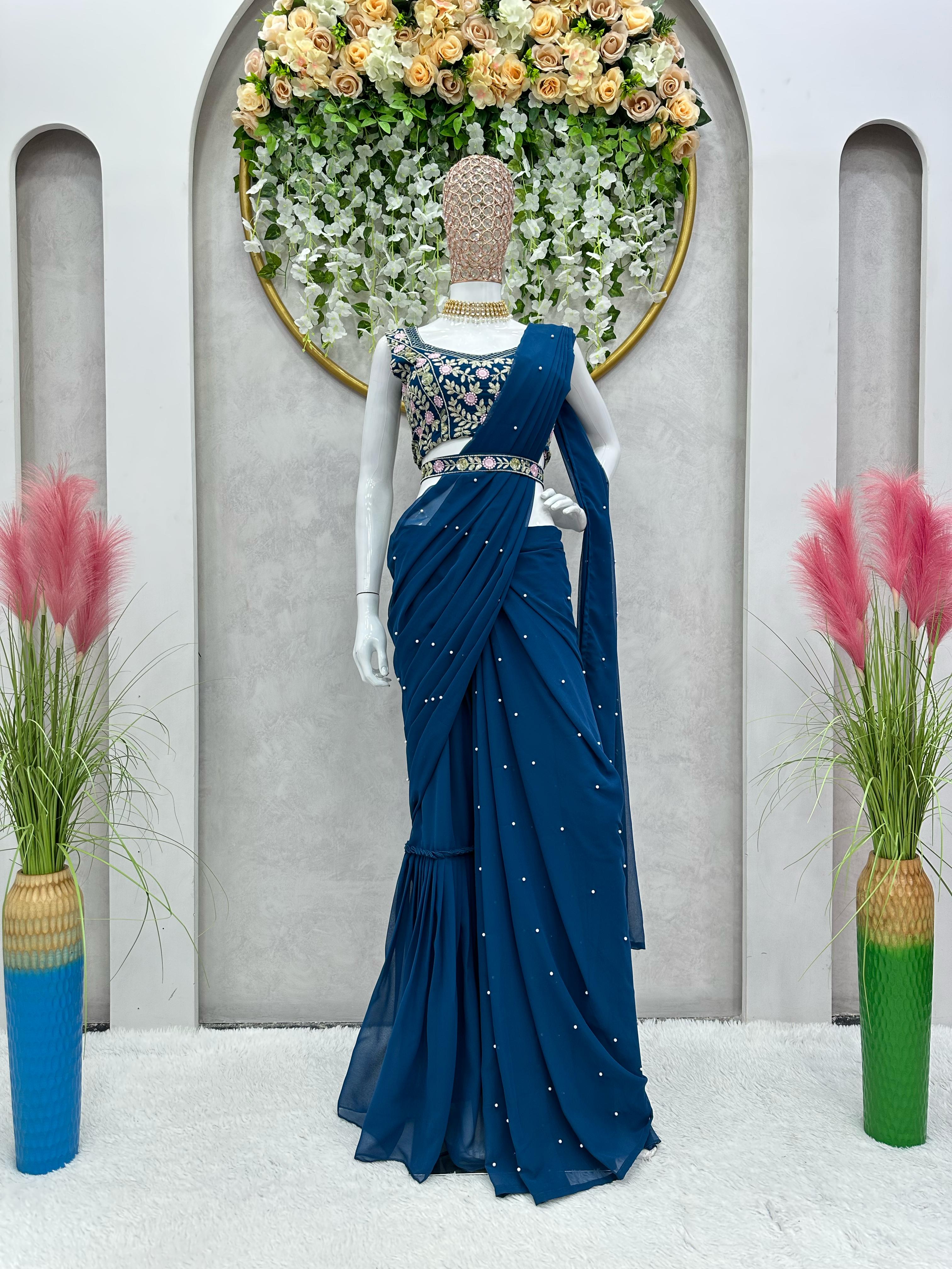 New Trendy Sharara Style Party Wear Saree With Dupatta