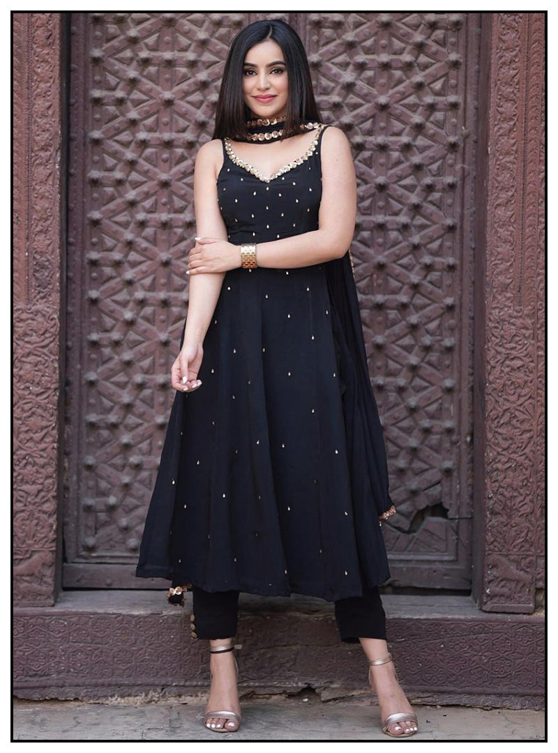 Black georgette pearl work stylist anarkali suit