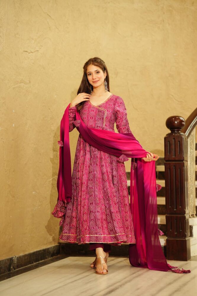 Pink georgette digital printed anarkali suit