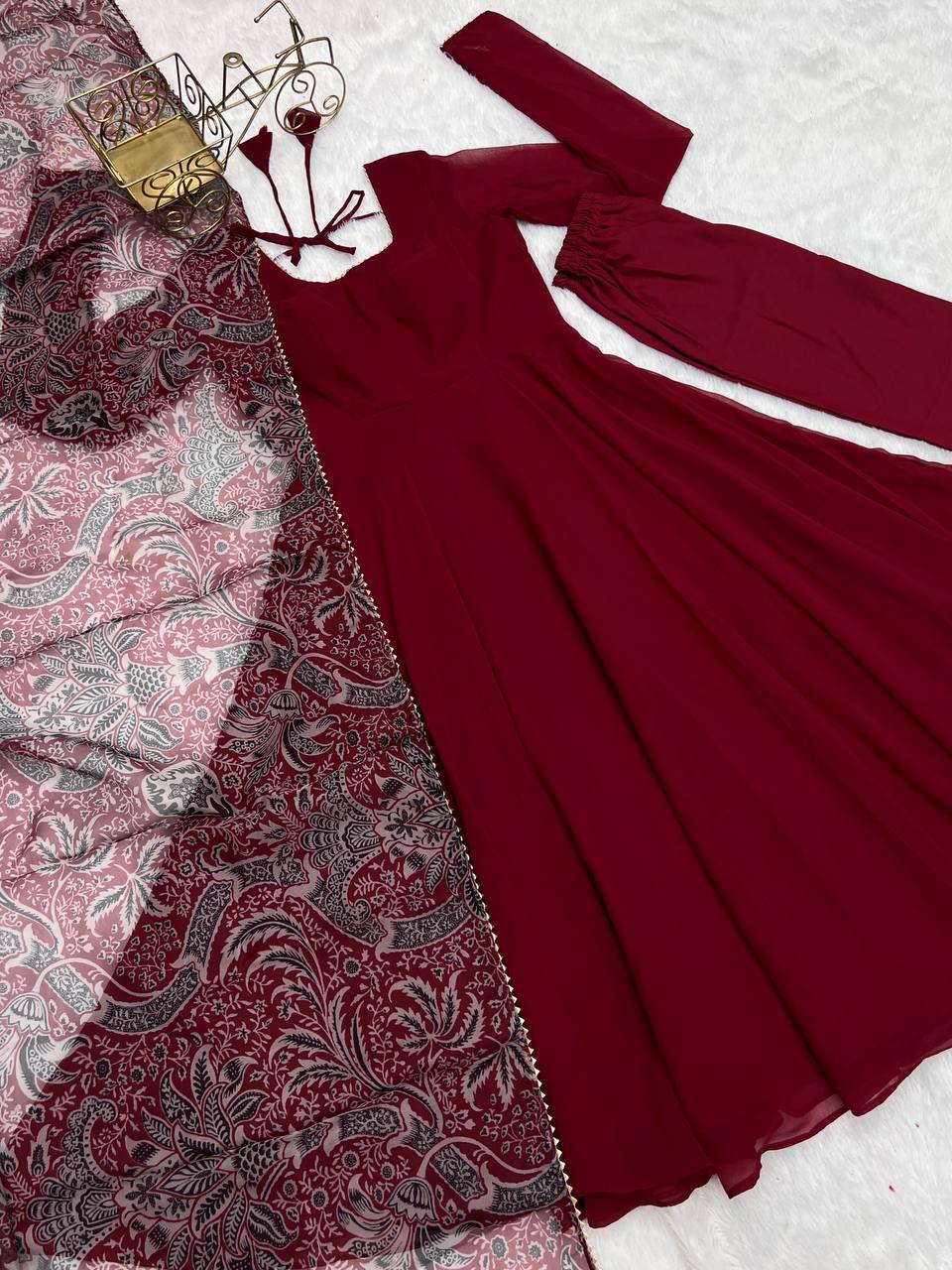 Maroon Color Party Wear Georgette Fabric Anarkali Dress